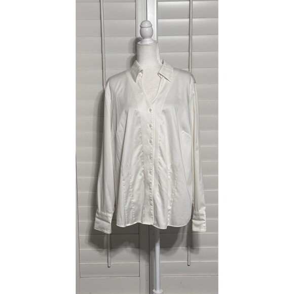 Coldwater Creek Size 2X White Silky Cotton Button Down Shirt Timeless Lagenlook - Picture 1 of 10